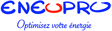 Eneupro : Optimisez votre énergie et faites des économies Logo Eneupro en bleu et rouge avec le slogan Optimisez votre énergie écrit en bleu.