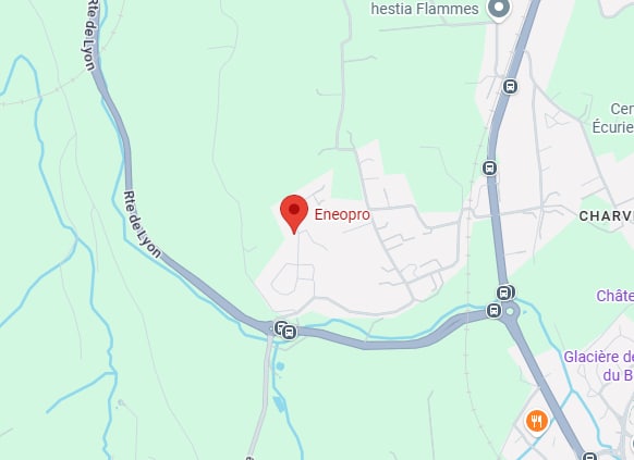 Localisation Eneopro : Plan d'accès Route de Lyon Carte montrant l'emplacement de l'entreprise Eneopro sur la Route de Lyon avec les arrêts de bus à proximité.